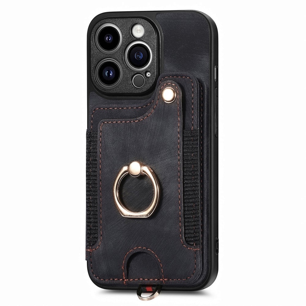 Plånboksskal RFID-skydd + Greppring iPhone 13 Pro svart