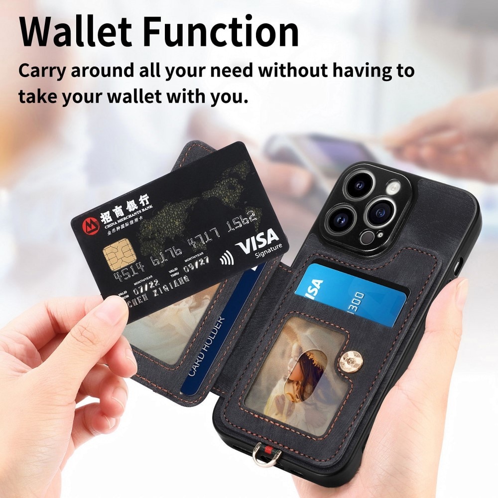 Plånboksskal RFID-skydd + Greppring iPhone 13 Pro svart