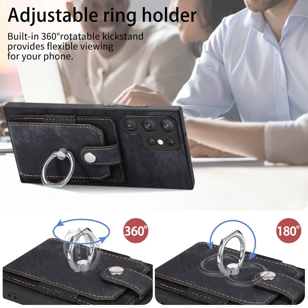 Plånboksskal med Greppring Samsung Galaxy S23 Ultra svart
