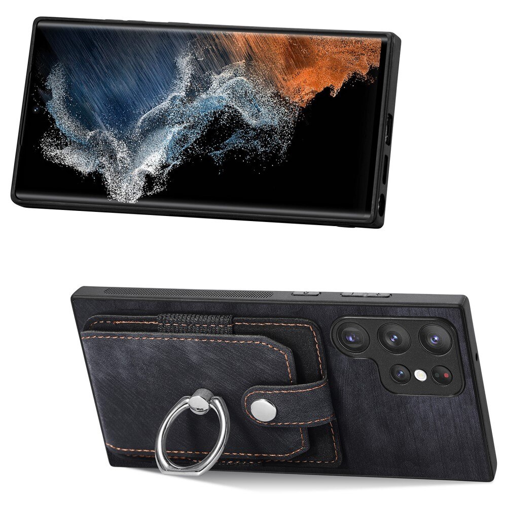 Plånboksskal med Greppring Samsung Galaxy S23 Ultra svart
