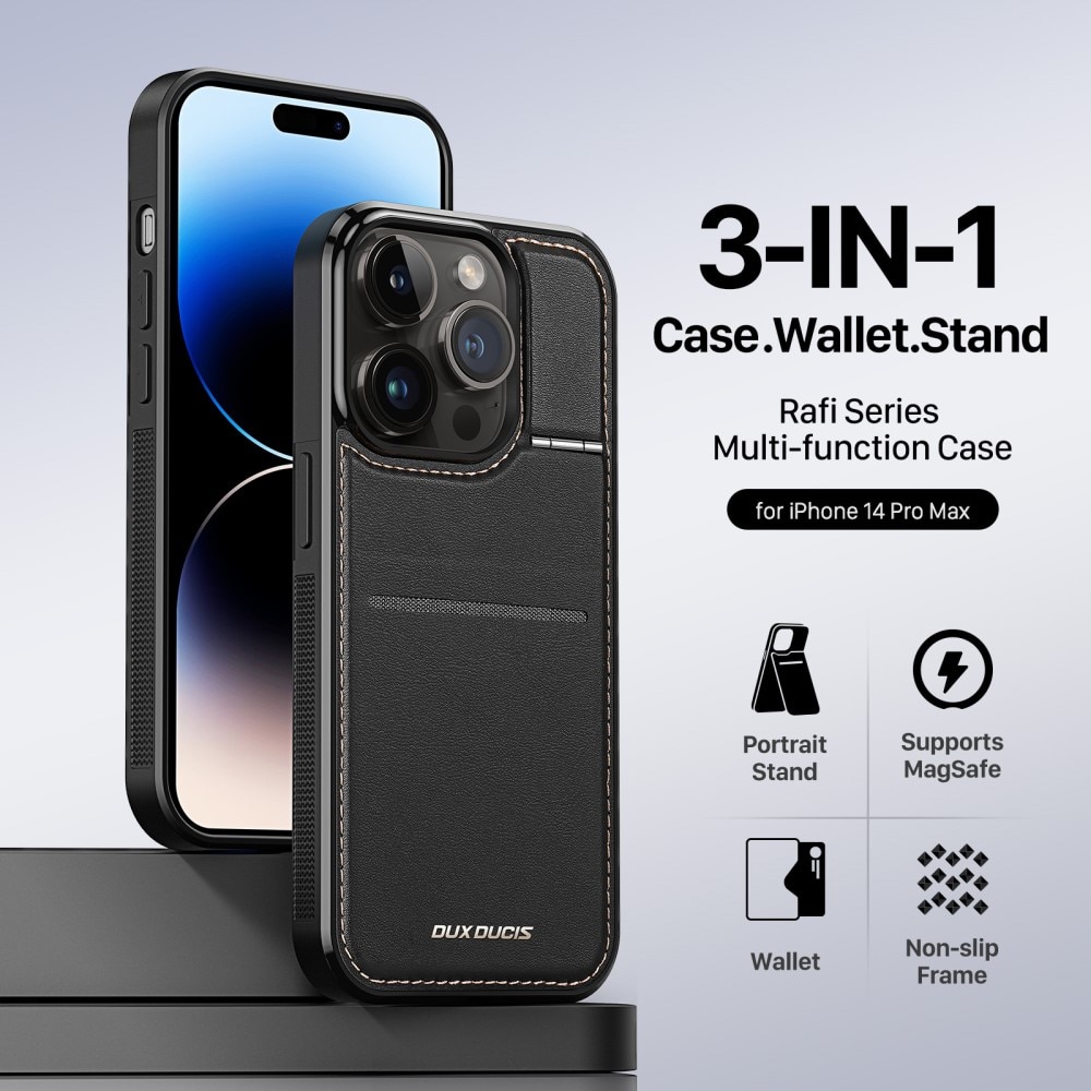 Rafi Series RFID MagSafe Wallet Stand Case iPhone 14 Pro Max svart