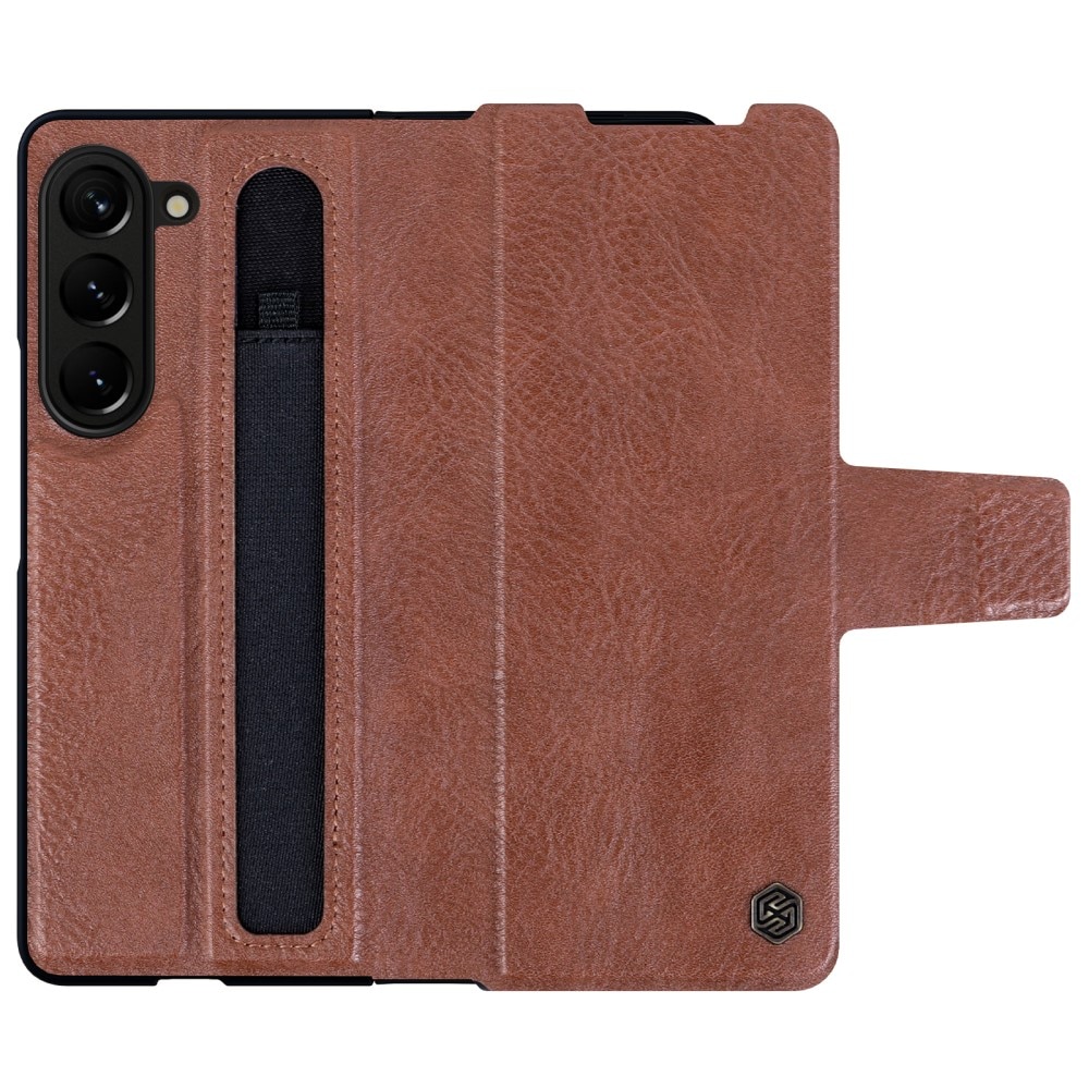 Leather Case with Pen Slot Samsung Galaxy Z Fold 5 brun