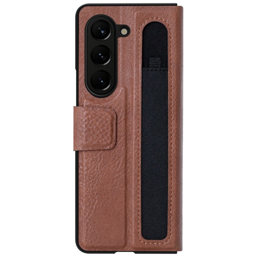 Leather Case with Pen Slot Samsung Galaxy Z Fold 5 brun