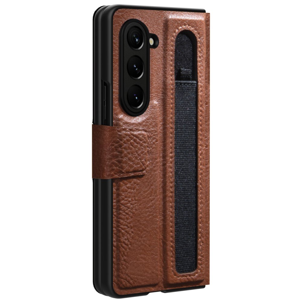 Leather Case with Pen Slot Samsung Galaxy Z Fold 5 brun