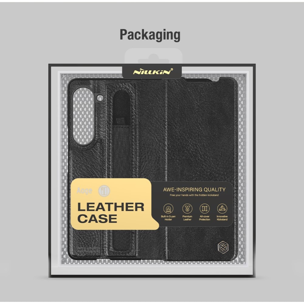 Leather Case with Pen Slot Samsung Galaxy Z Fold 5 svart