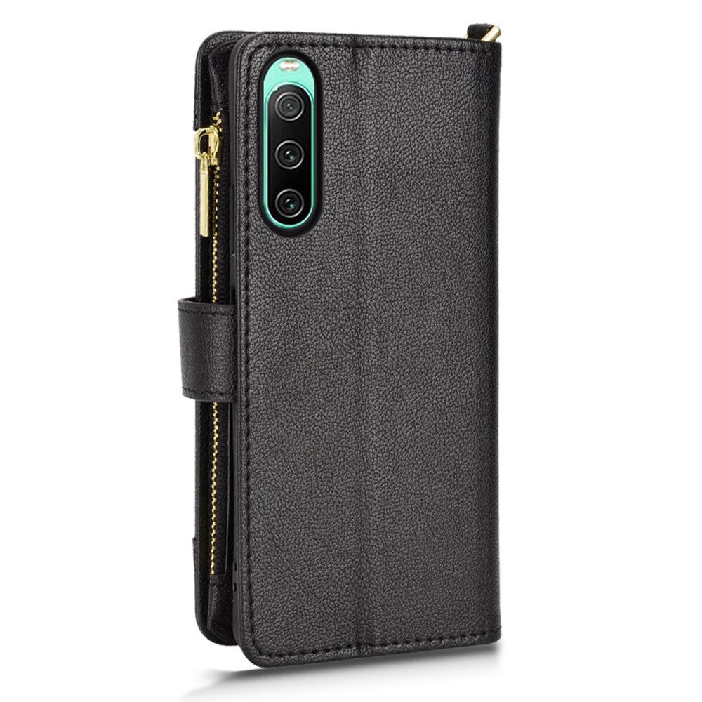 Läderplånbok Multi-slot Zipper Sony Xperia 10 V svart