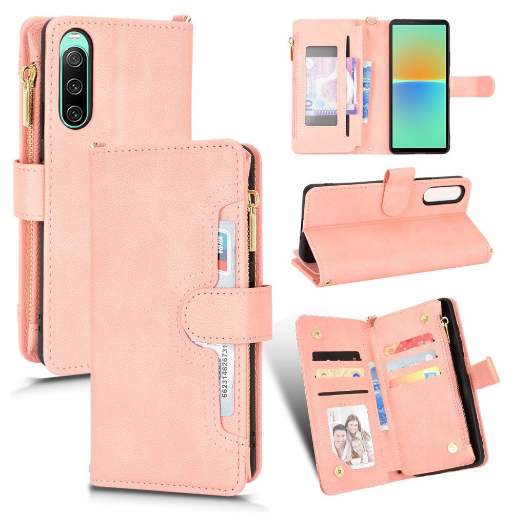 Läderplånbok Multi-slot Zipper Sony Xperia 10 V rosa