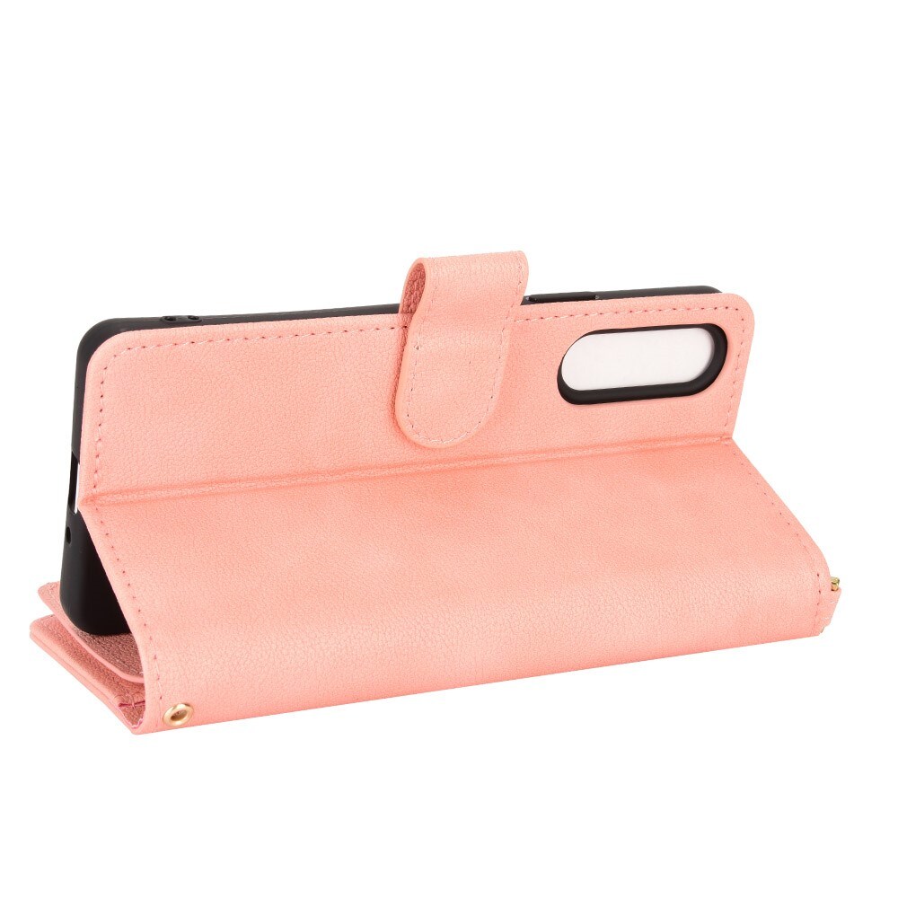 Läderplånbok Multi-slot Zipper Sony Xperia 10 V rosa