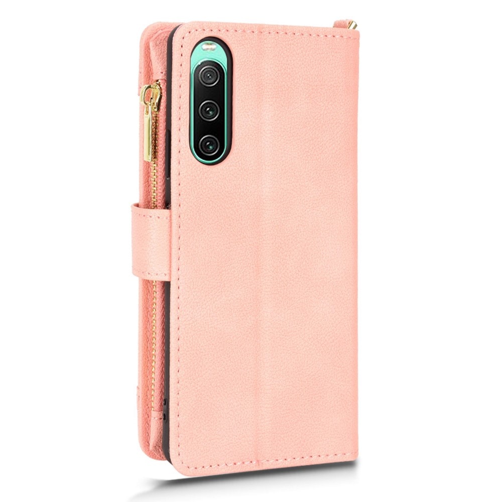 Läderplånbok Multi-slot Zipper Sony Xperia 10 V rosa