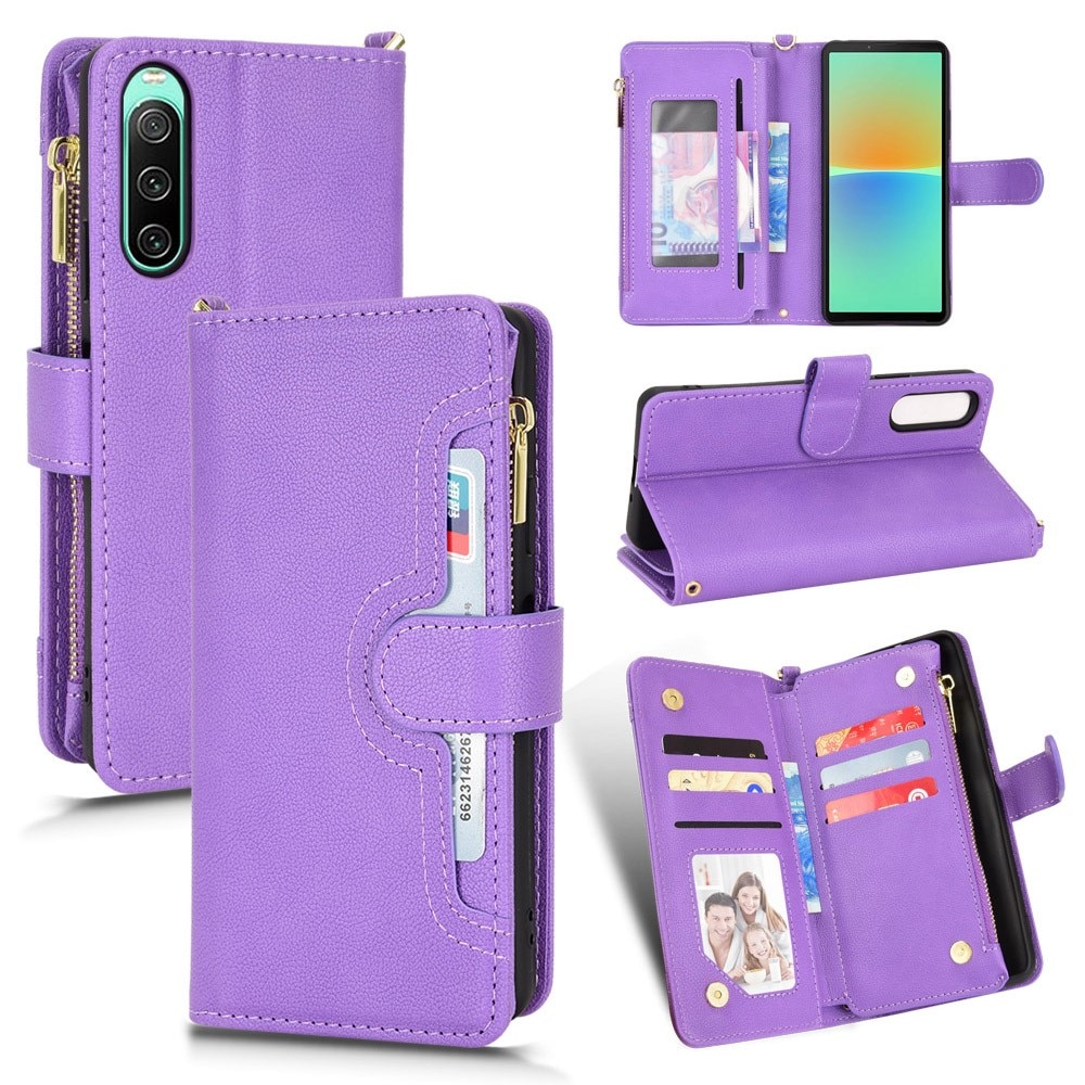 Läderplånbok Multi-slot Zipper Sony Xperia 10 V lila