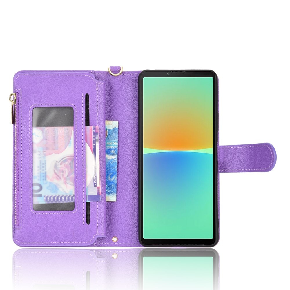 Läderplånbok Multi-slot Zipper Sony Xperia 10 V lila