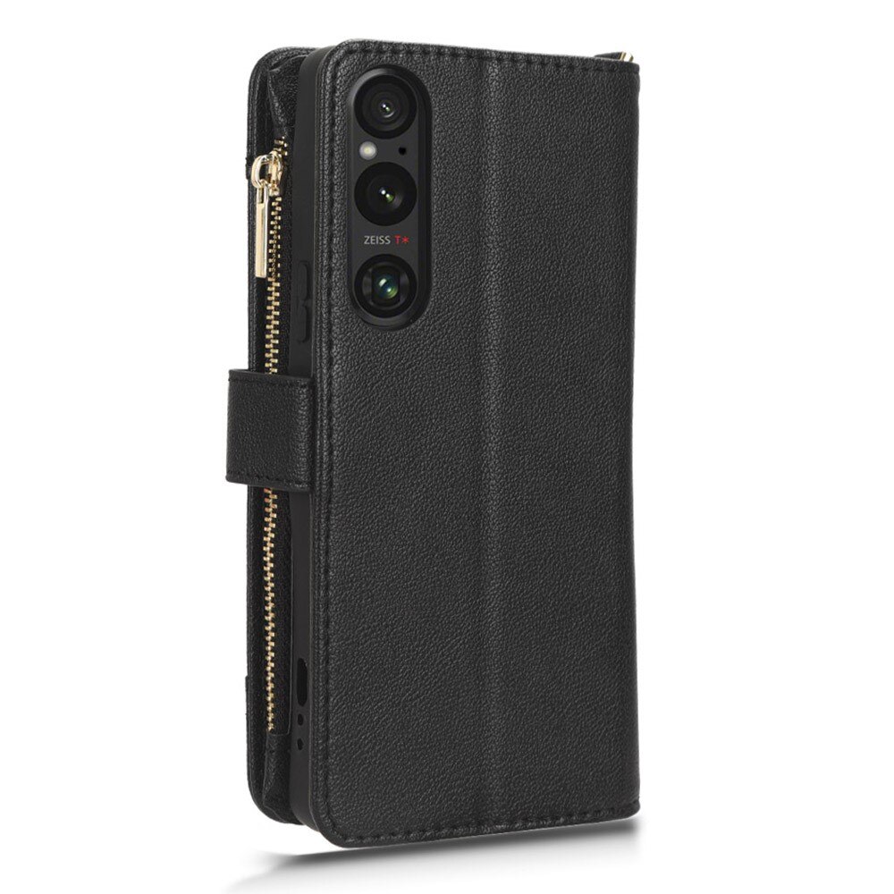 Läderplånbok Multi-slot Zipper Sony Xperia 1 V svart