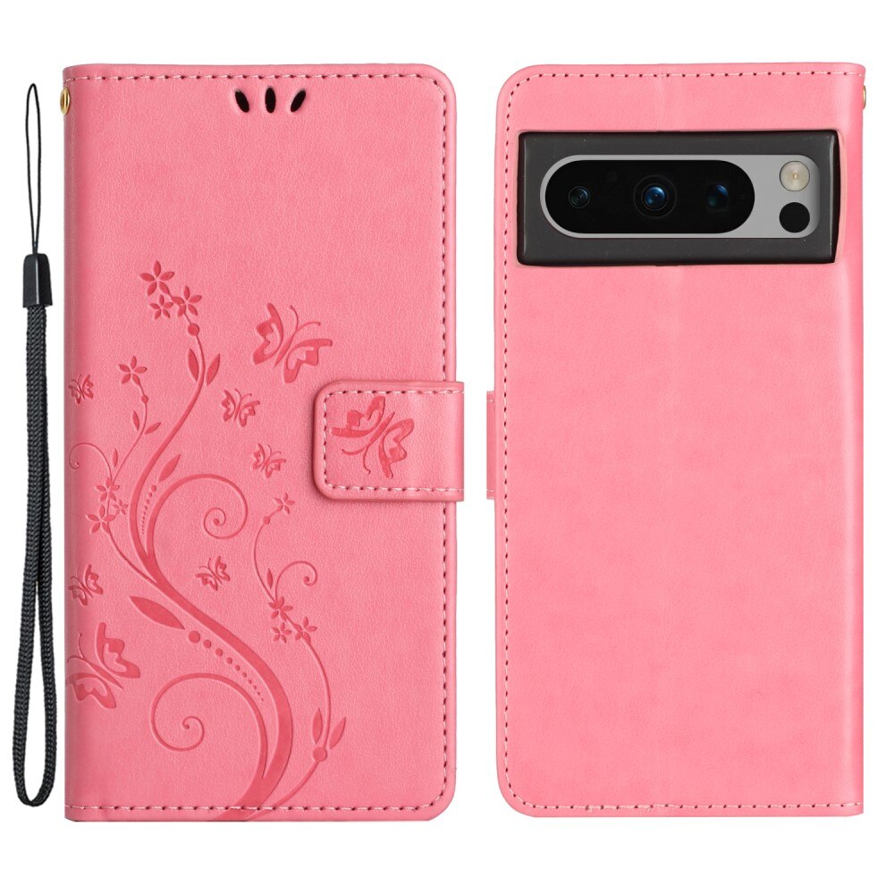 Läderfodral Fjärilar Google Pixel 8 Pro Rosa