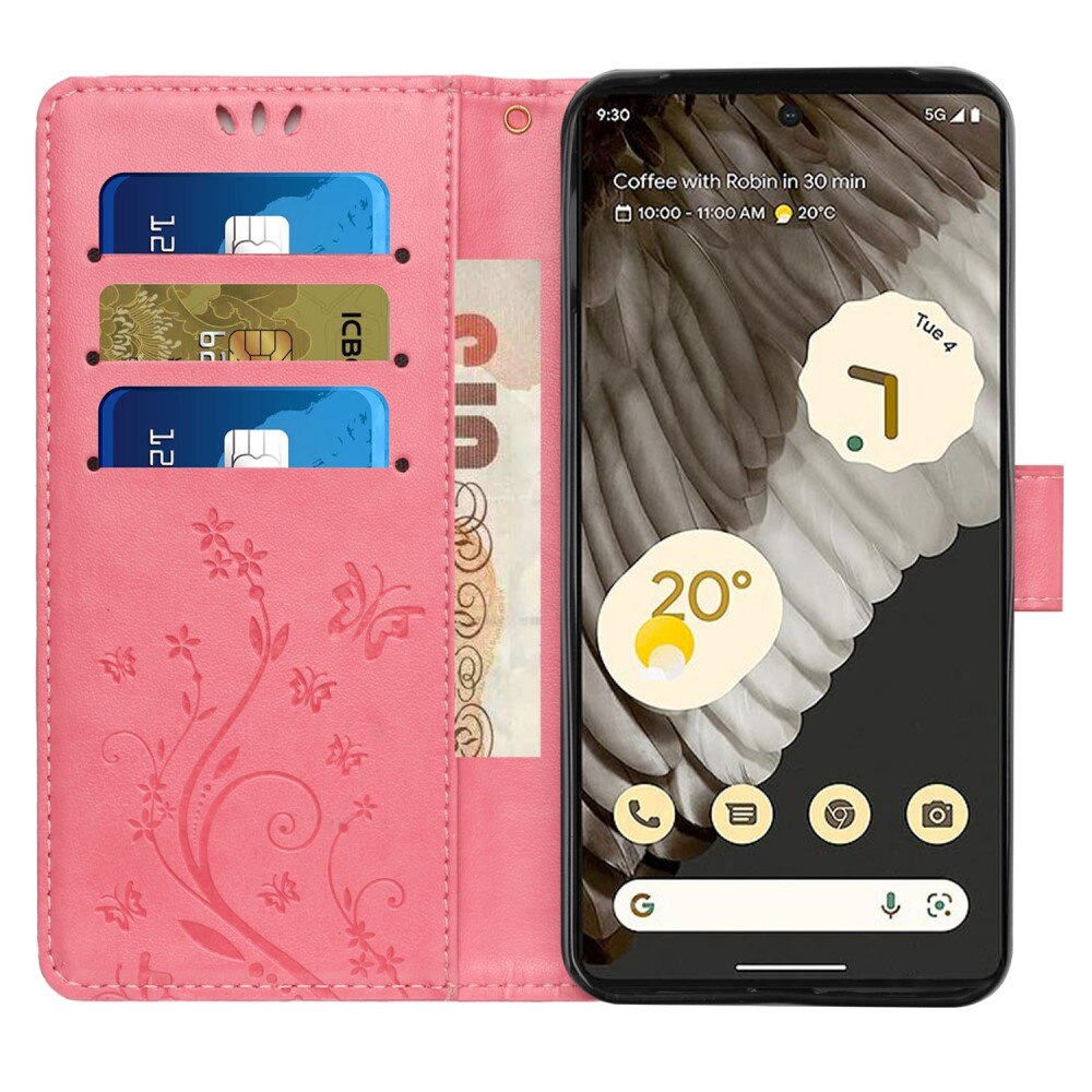 Läderfodral Fjärilar Google Pixel 8 Pro Rosa
