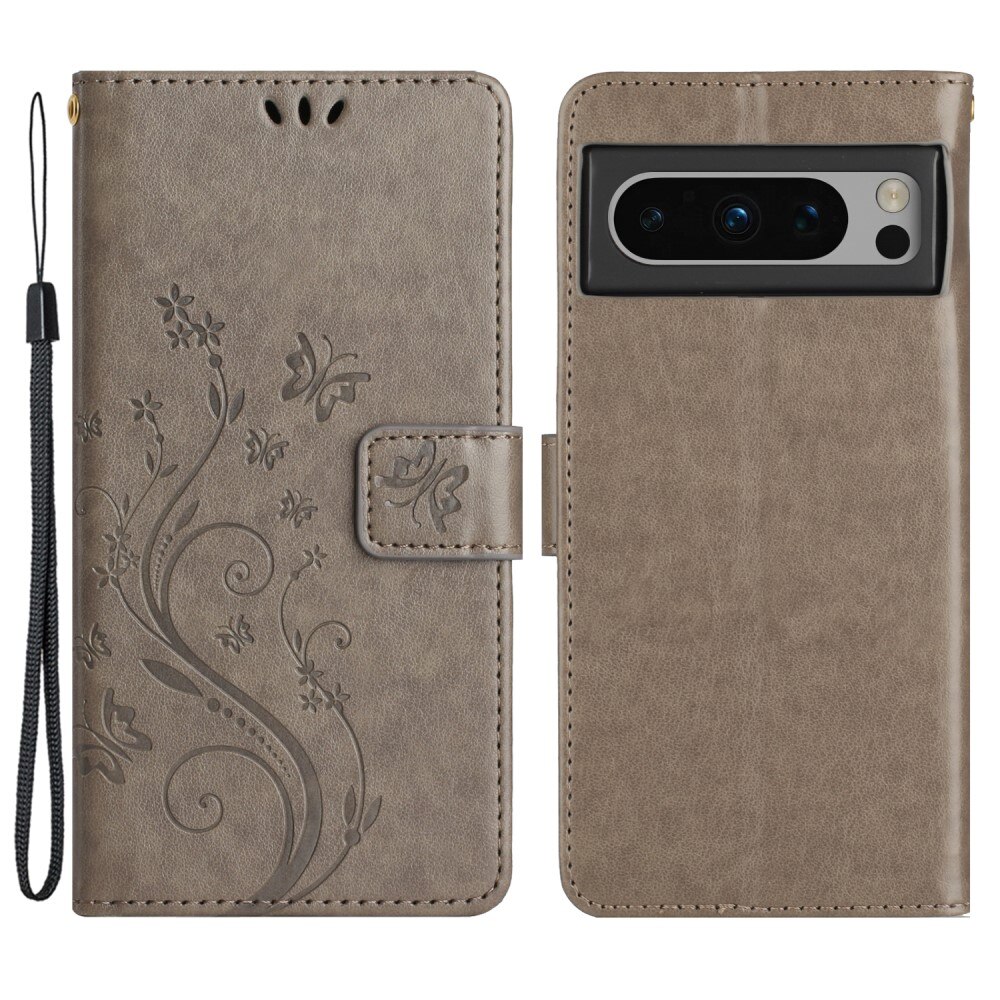 Läderfodral Fjärilar Google Pixel 8 Pro Grå