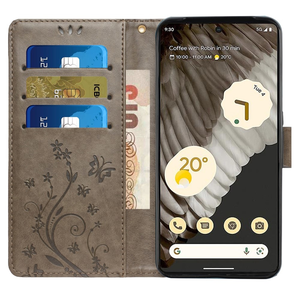 Läderfodral Fjärilar Google Pixel 8 Pro Grå