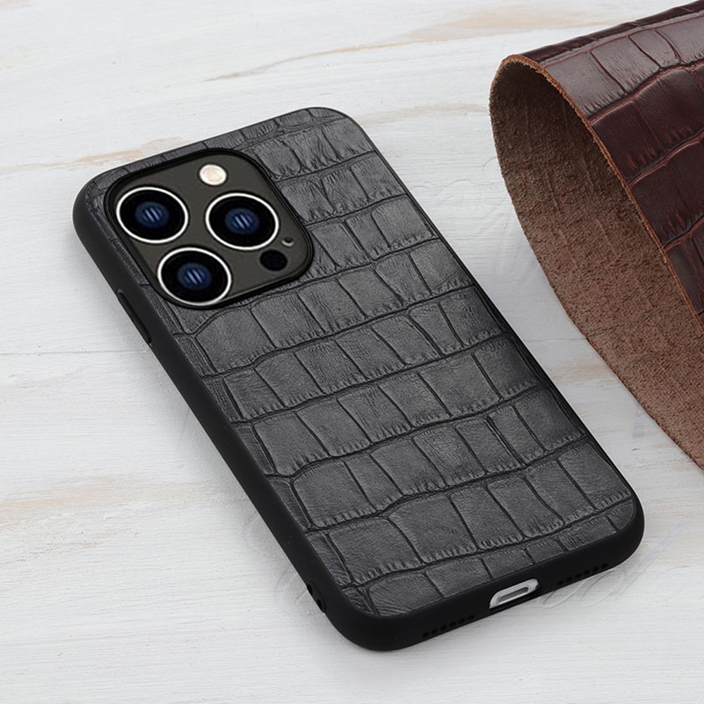 Läderskal Krokodil iPhone 15 Pro svart