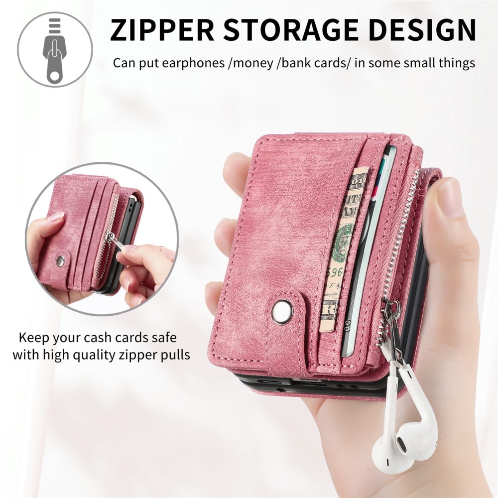 Mobilfodral Multi-slot Zipper Samsung Galaxy Z Flip 5 rosa