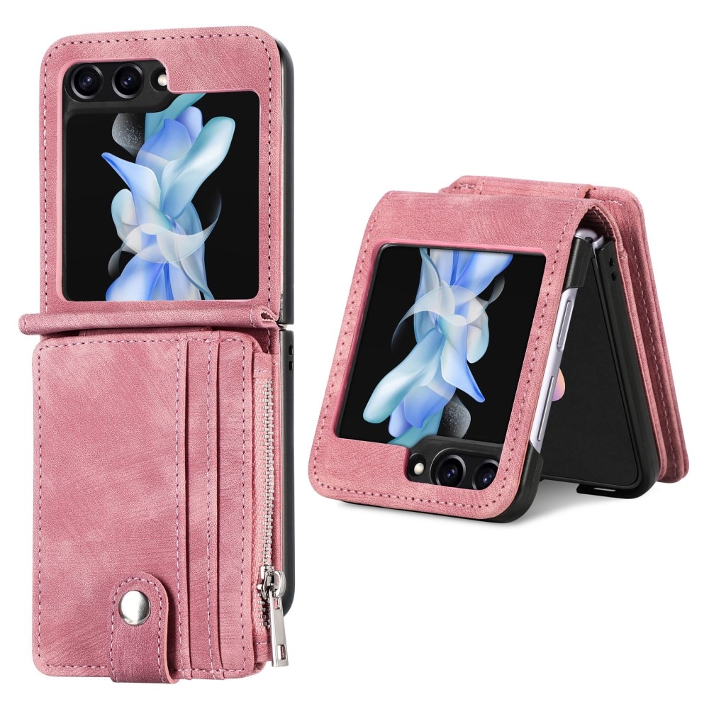 Mobilfodral Multi-slot Zipper Samsung Galaxy Z Flip 5 rosa