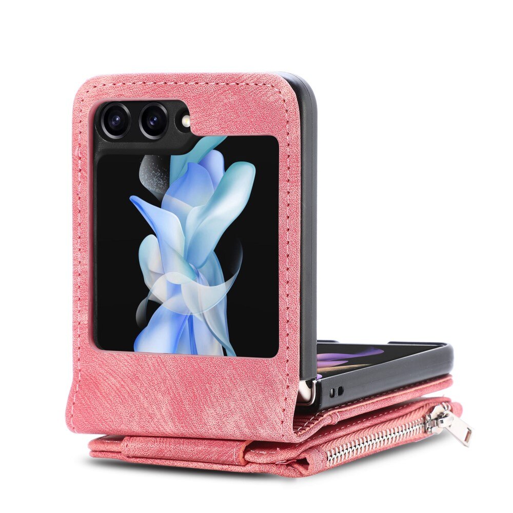 Mobilfodral Multi-slot Zipper Samsung Galaxy Z Flip 5 rosa