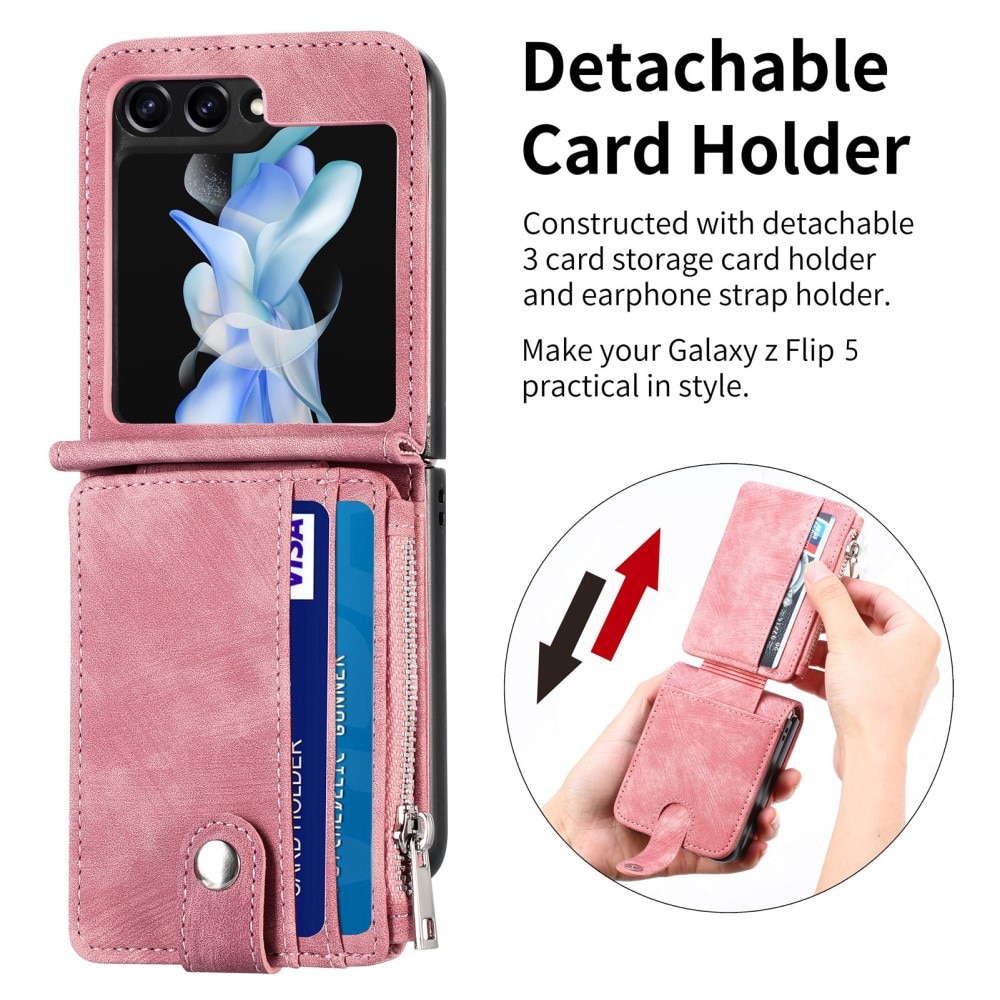 Mobilfodral Multi-slot Zipper Samsung Galaxy Z Flip 5 rosa