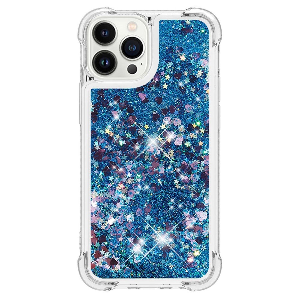 Glitter Powder TPU Skal iPhone 15 Pro blå