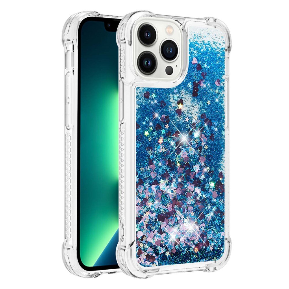 Glitter Powder TPU Skal iPhone 15 Pro blå