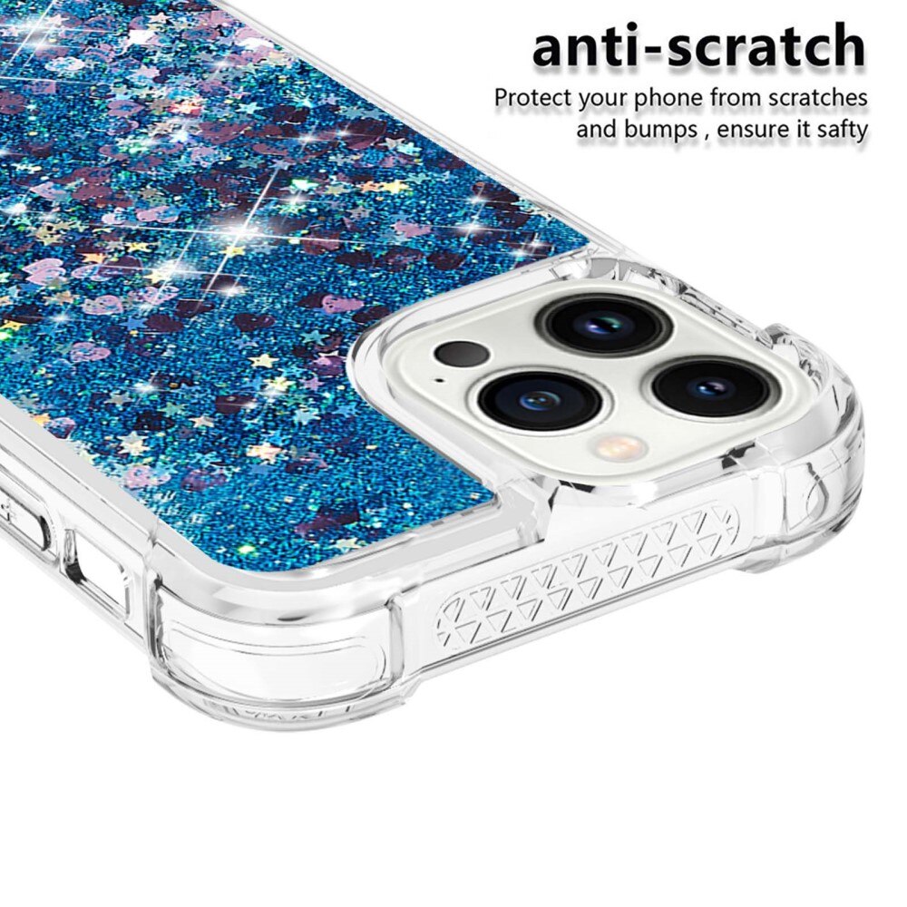 Glitter Powder TPU Skal iPhone 15 Pro blå