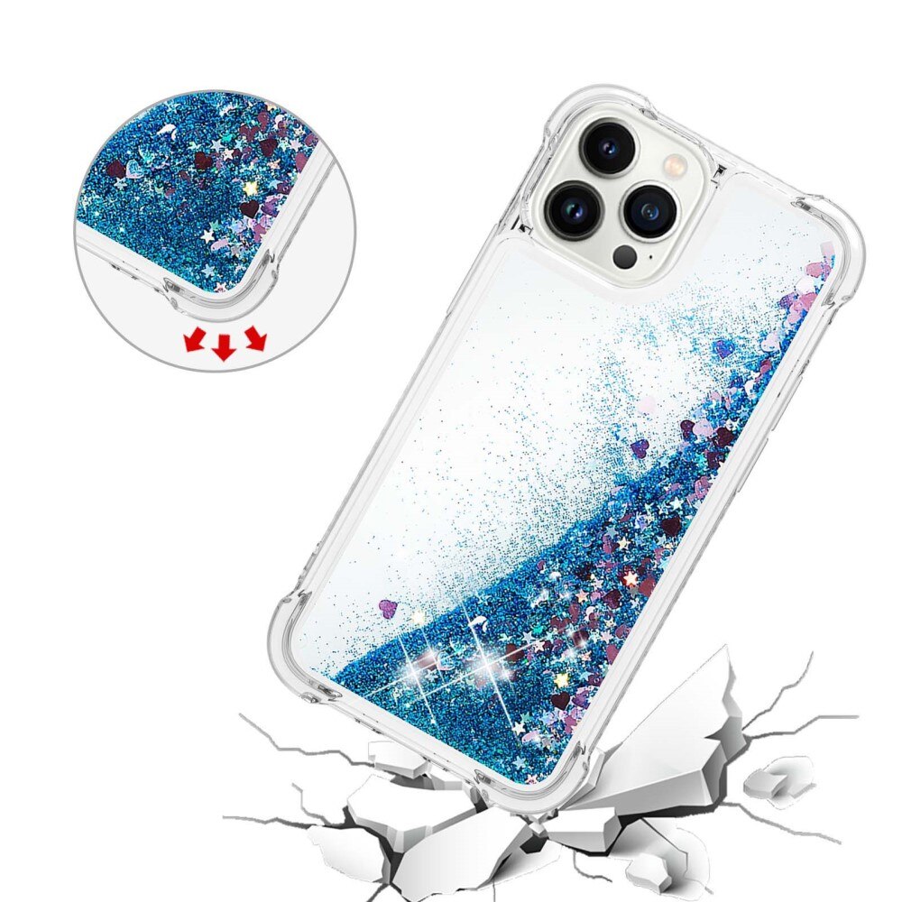 Glitter Powder TPU Skal iPhone 15 Pro blå