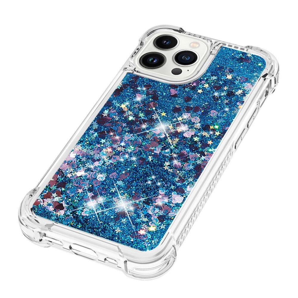 Glitter Powder TPU Skal iPhone 15 Pro blå