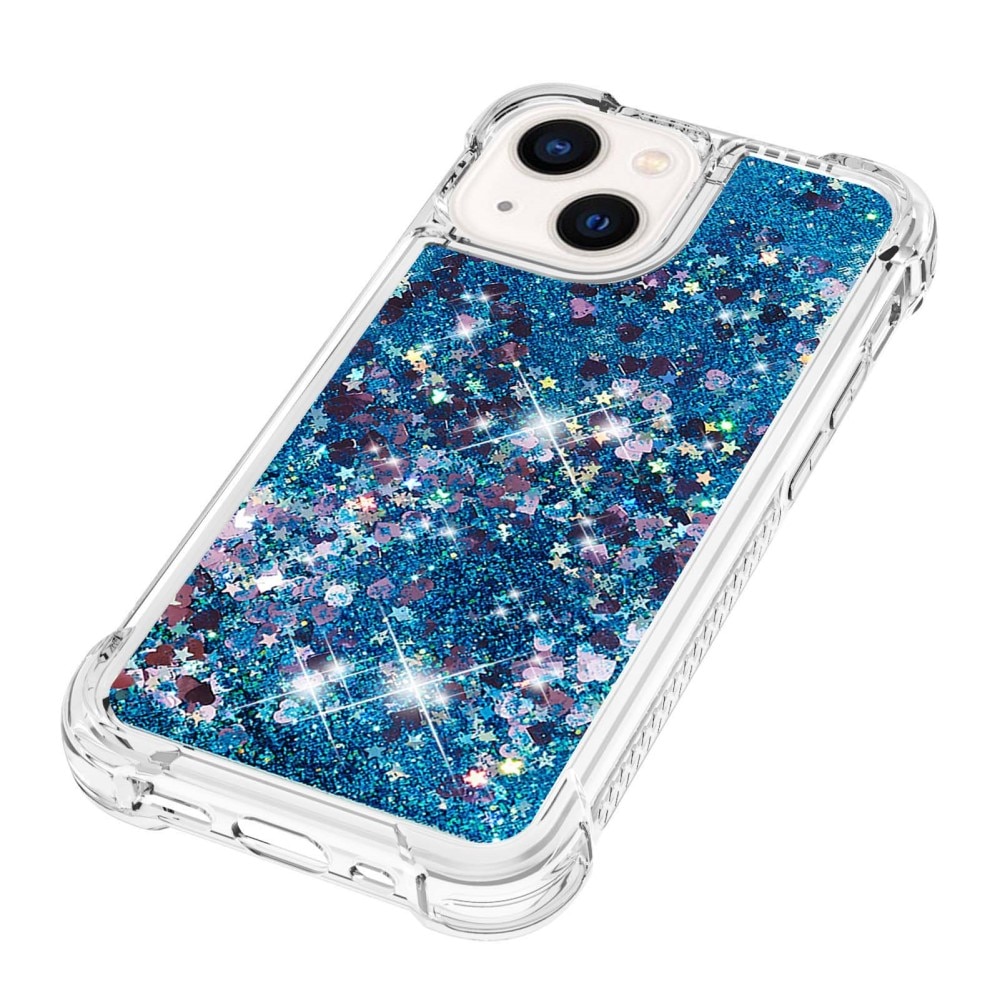 Glitter Powder TPU Skal iPhone 15 blå