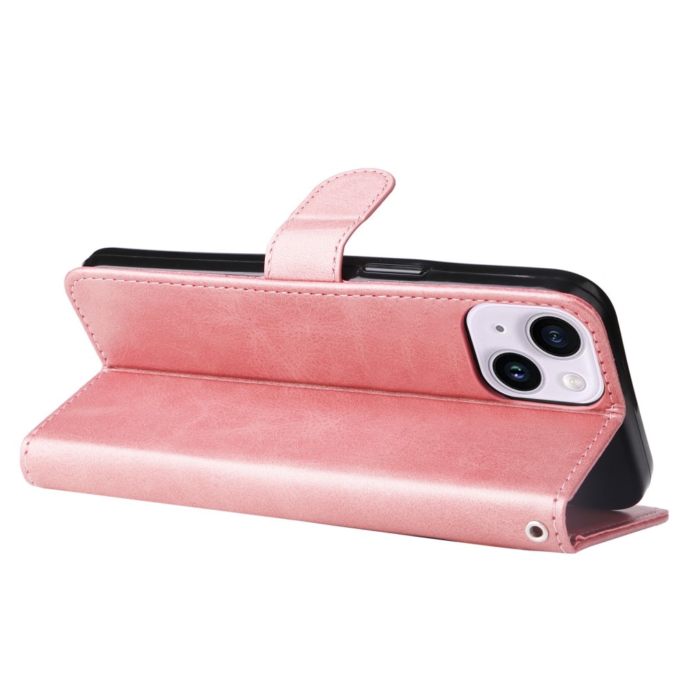 Läderfodral Zipper iPhone 15 rosa