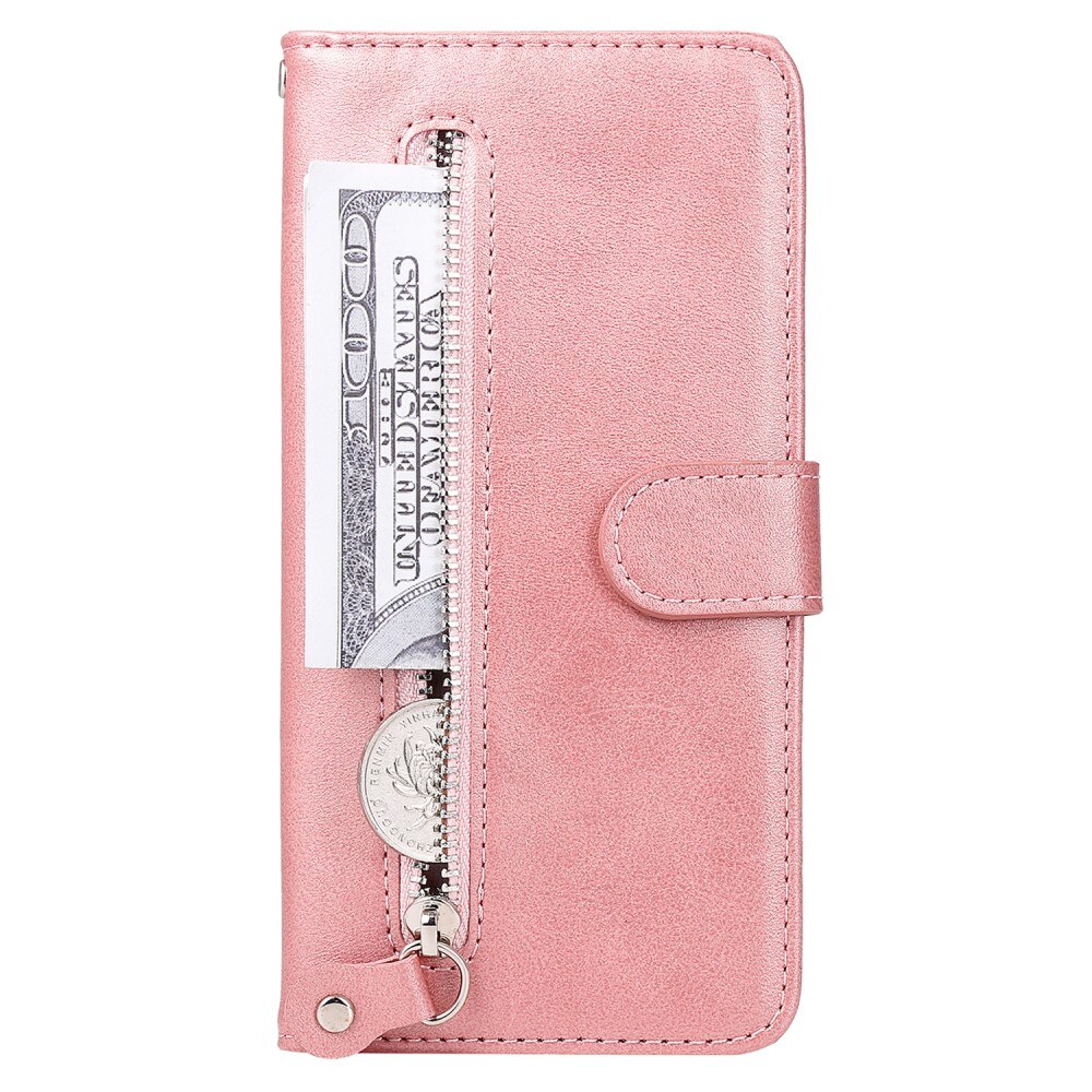 Läderfodral Zipper iPhone 15 rosa