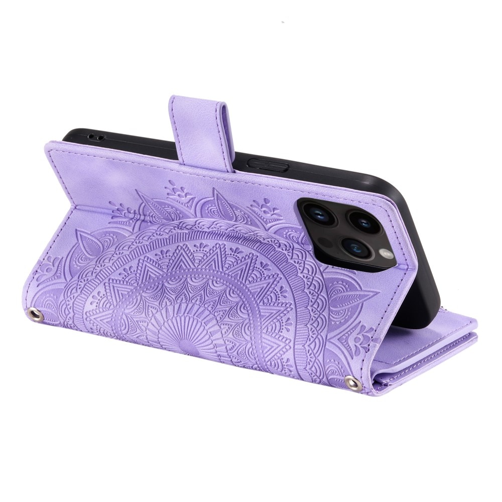 Plånboksväska iPhone 15 Pro Mandala lila