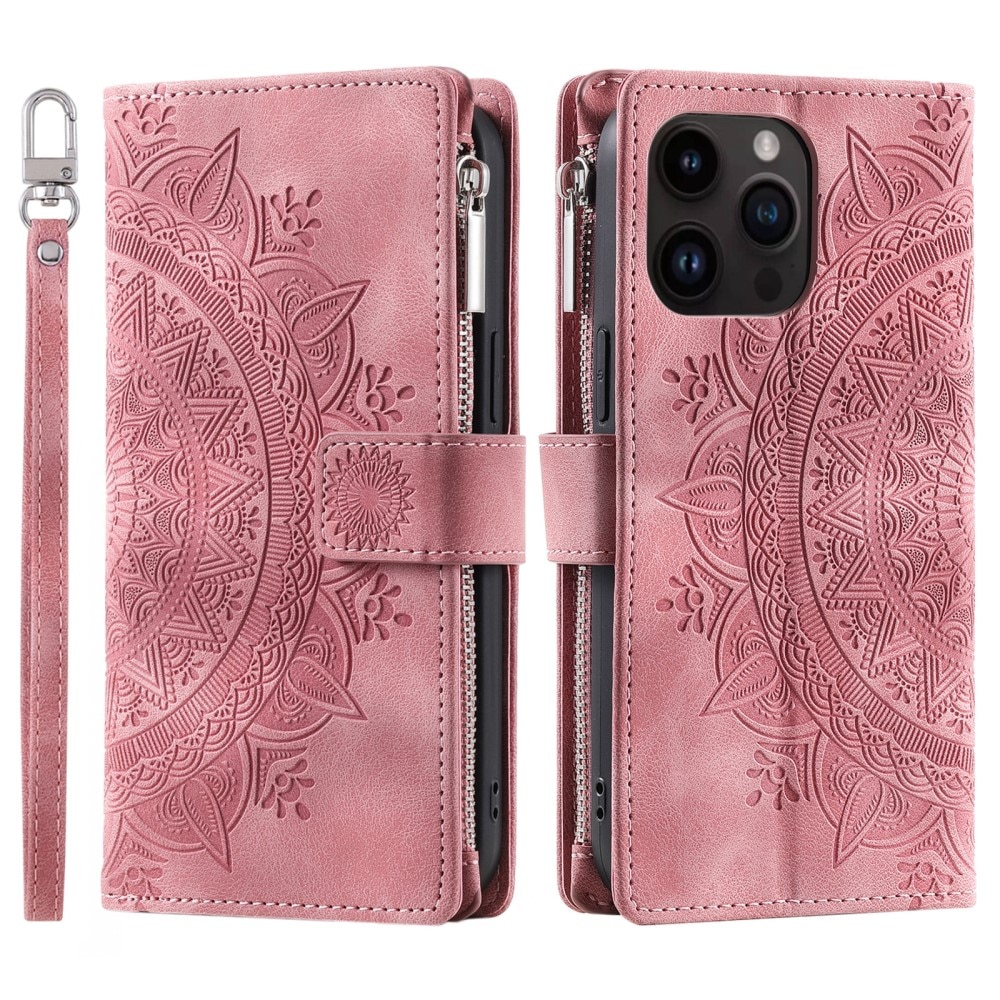 Plånboksväska iPhone 15 Pro Mandala rosa