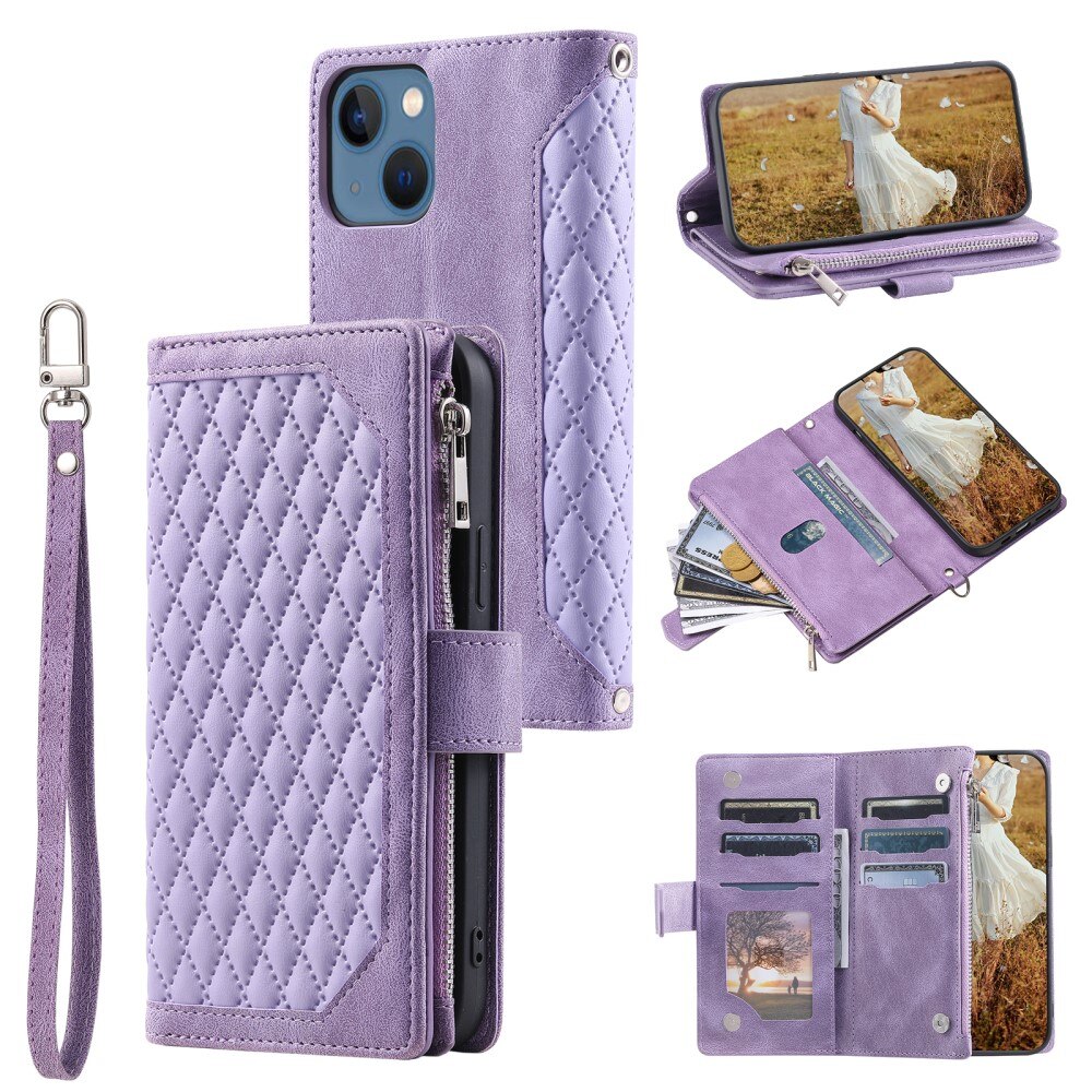 Plånboksväska iPhone 15 Plus Quilted Lila