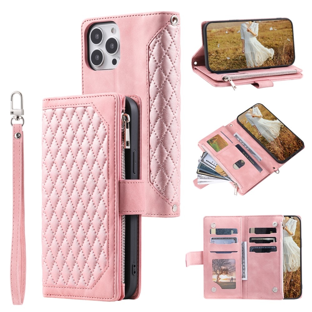 Plånboksväska iPhone 15 Pro Max Quilted rosa