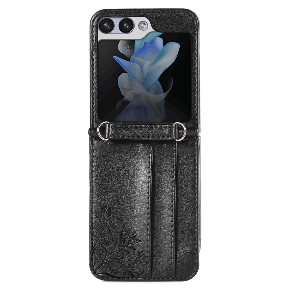 Läderfodral Fjärilar Samsung Galaxy Z Flip 5 svart
