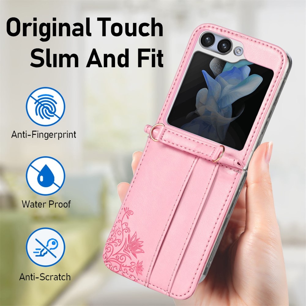 Läderfodral Fjärilar Samsung Galaxy Z Flip 5 rosa