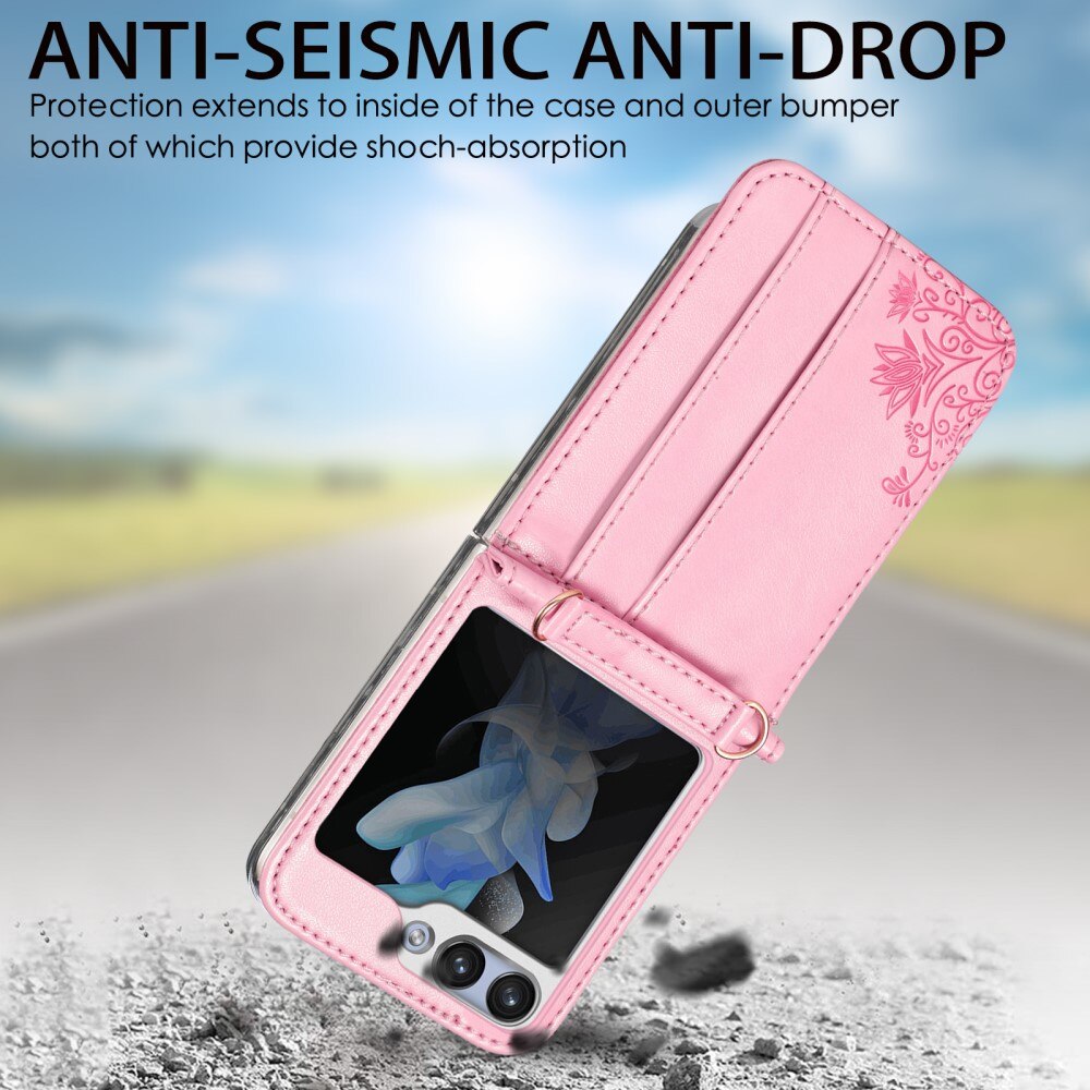 Läderfodral Fjärilar Samsung Galaxy Z Flip 5 rosa