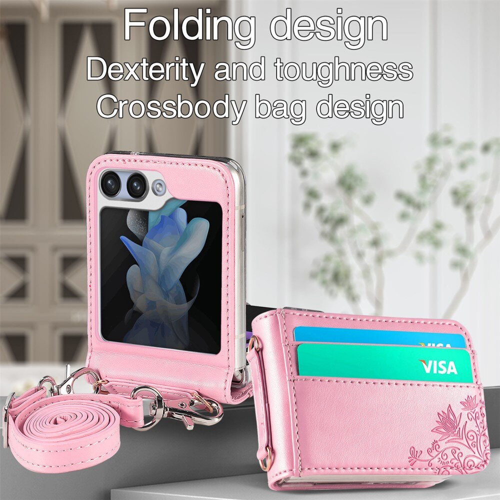 Läderfodral Fjärilar Samsung Galaxy Z Flip 5 rosa