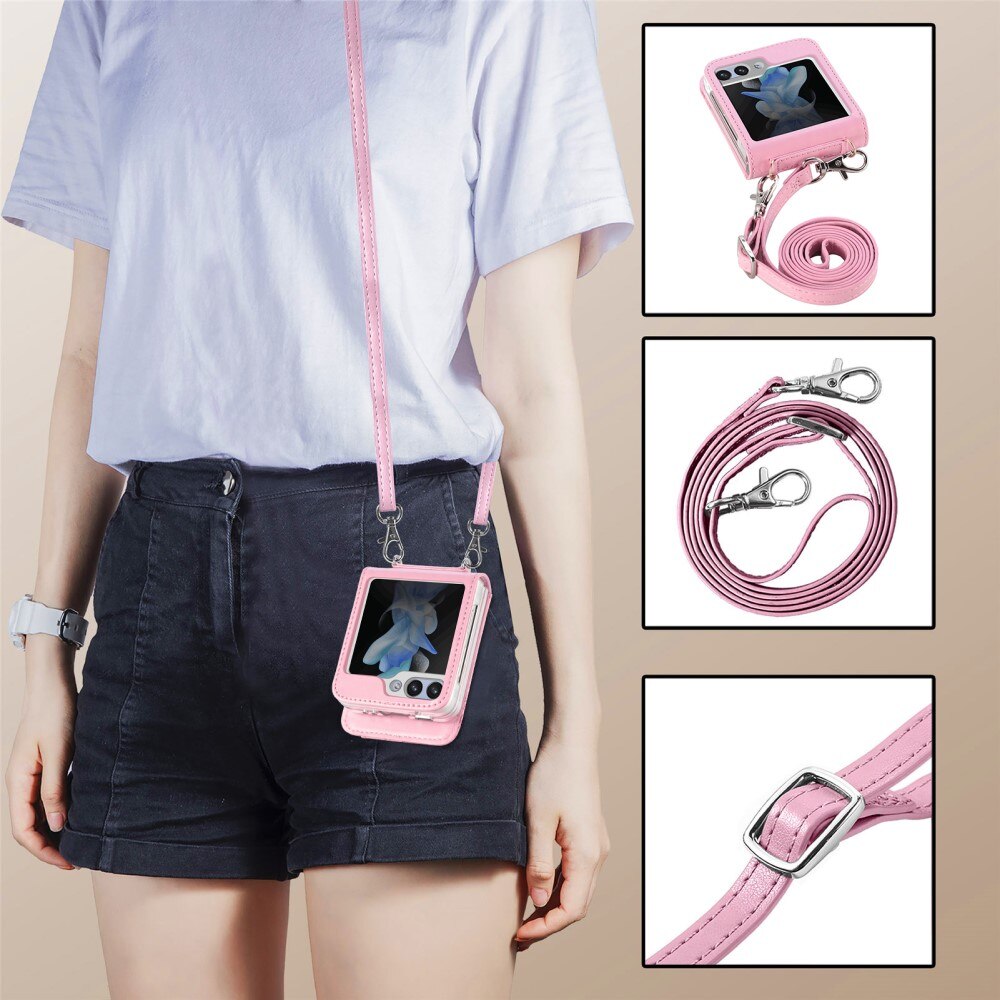 Läderfodral Fjärilar Samsung Galaxy Z Flip 5 rosa