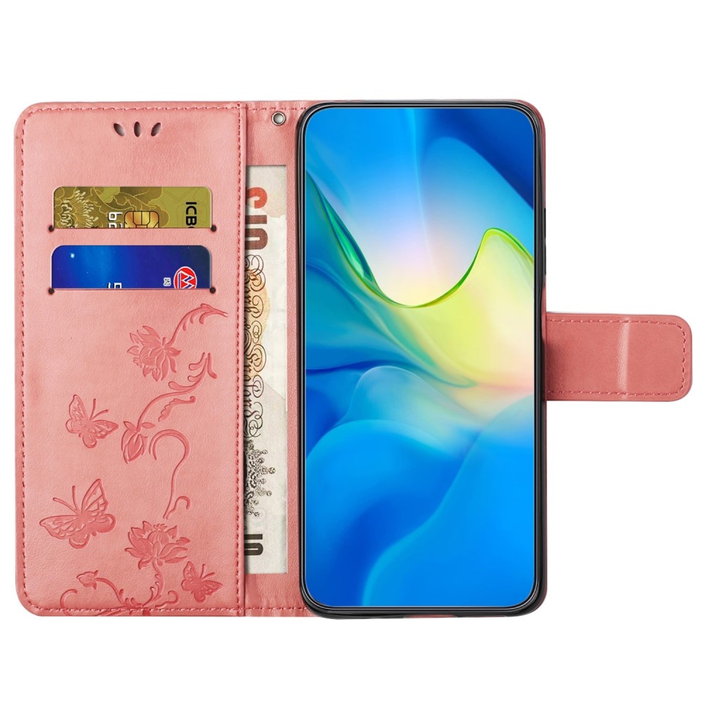 Läderfodral Fjärilar Samsung Galaxy S23 FE rosa