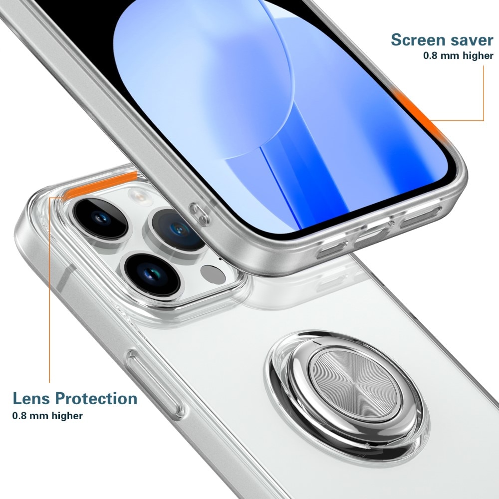 TPU Skal Finger Ring Kickstand iPhone 15 Pro transparent