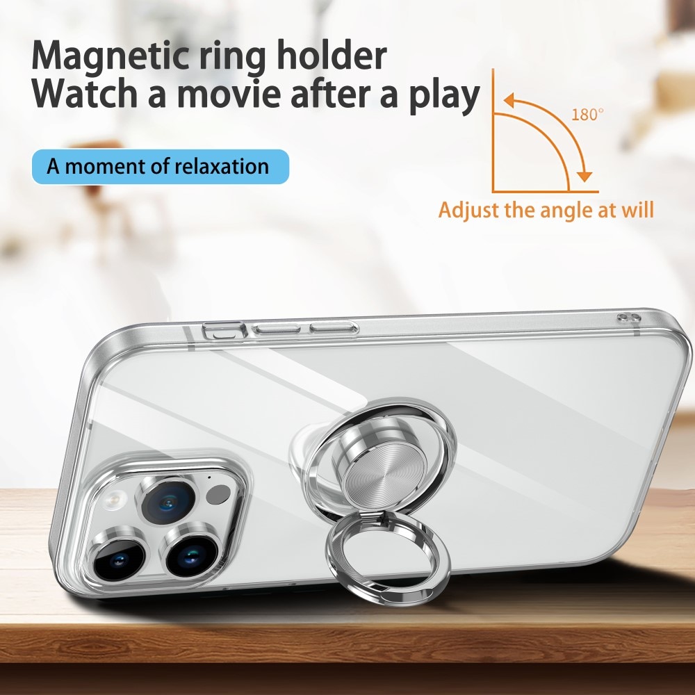 TPU Skal Finger Ring Kickstand iPhone 15 transparent