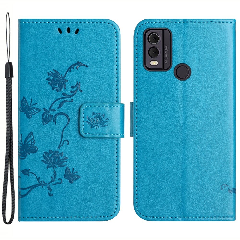 Läderfodral Fjärilar  Nokia C32 Blå