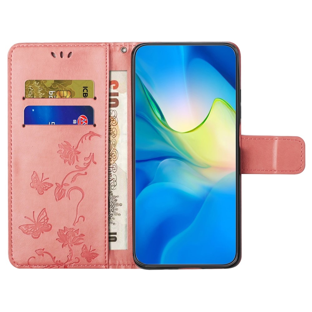 Läderfodral Fjärilar  Nokia C32 Rosa
