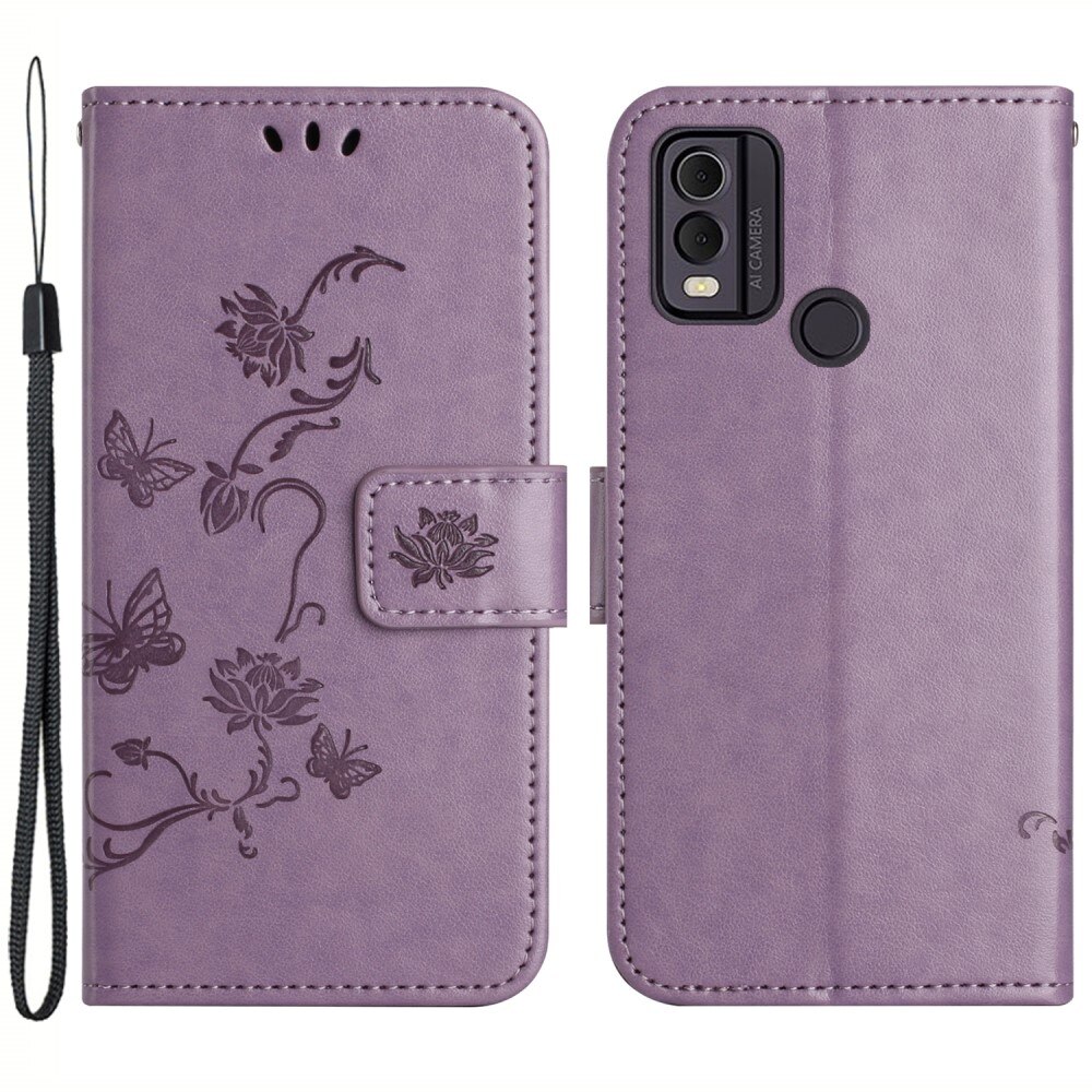 Läderfodral Fjärilar  Nokia C22 Lila