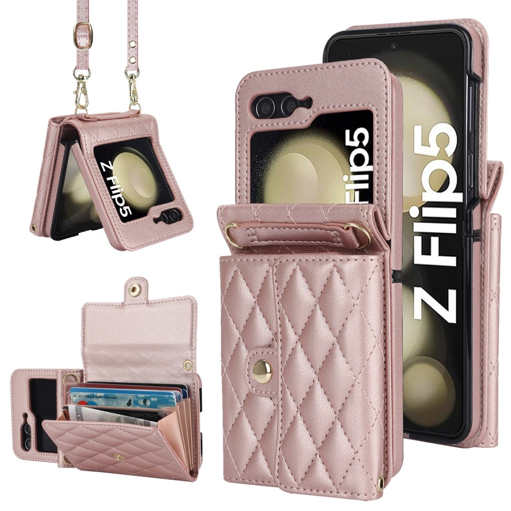 Plånboksväska RFID-skydd Samsung Galaxy Z Flip 6 Quilted roséguld