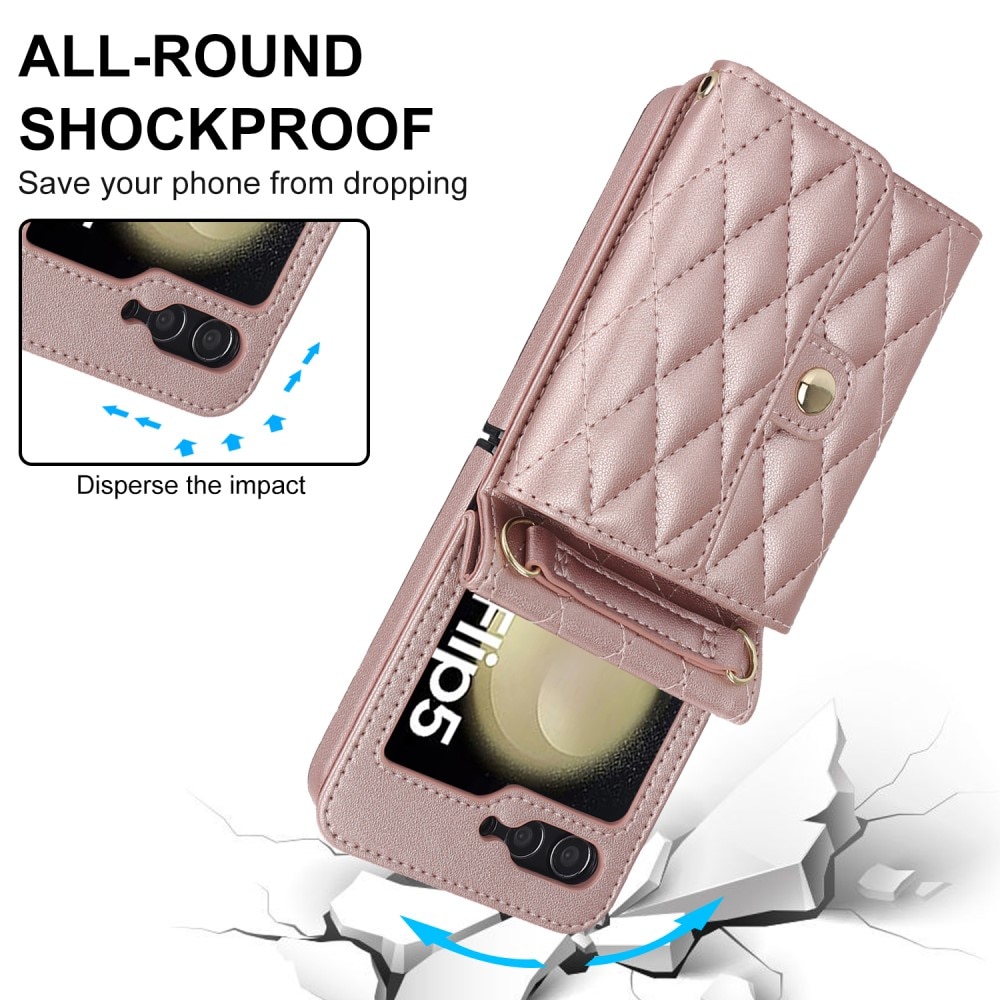 Plånboksväska RFID-skydd Samsung Galaxy Z Flip 5 Quilted roséguld